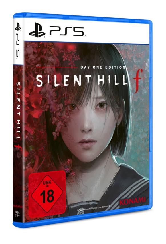 Silent Hill f PS5-Spielcover. Gesicht einer Frau mit floralen Elementen, rote und schwarze Farben. Das Spiel ist USK ab 18.