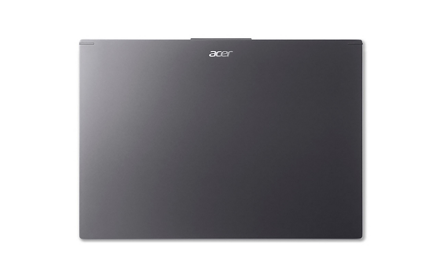 Laptop Acer gris cerrado sobre fondo blanco. El logotipo de Acer es visible. El portátil está ligeramente inclinado.