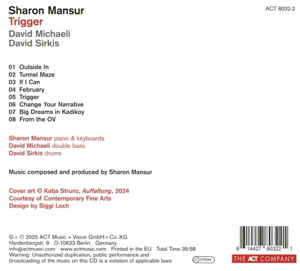 CD-Cover mit Text: Sharon Mansur, Trigger, Titelliste, Credits und Barcode. Das Logo von The ACT Company befindet sich unten rechts.