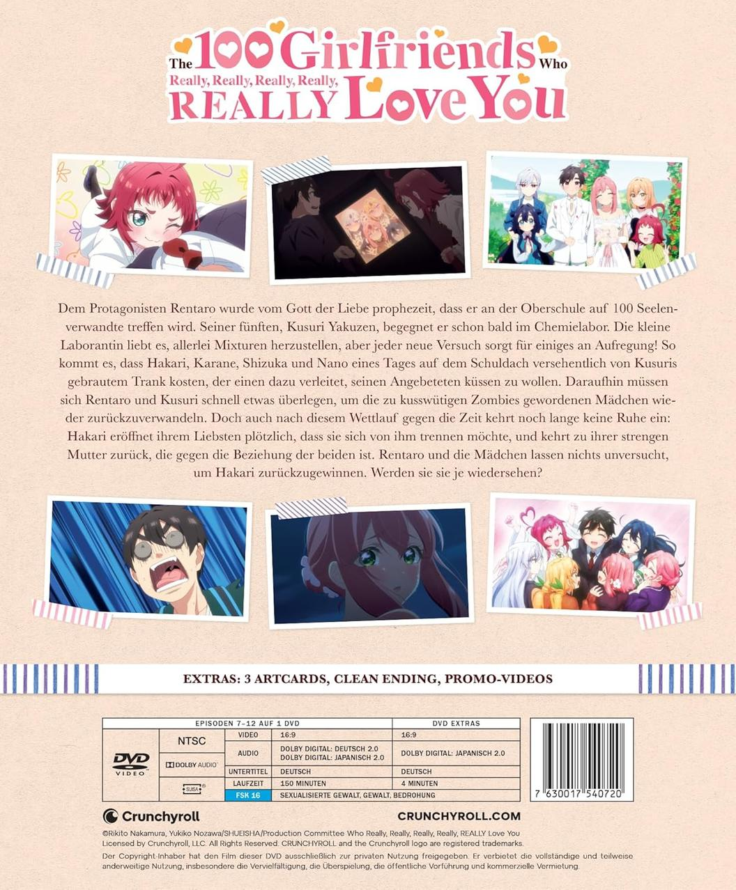 DVD-Cover. Anime-Figuren in verschiedenen Szenen mit dem Titel '100 Girlfriends Who Really Love You'.
