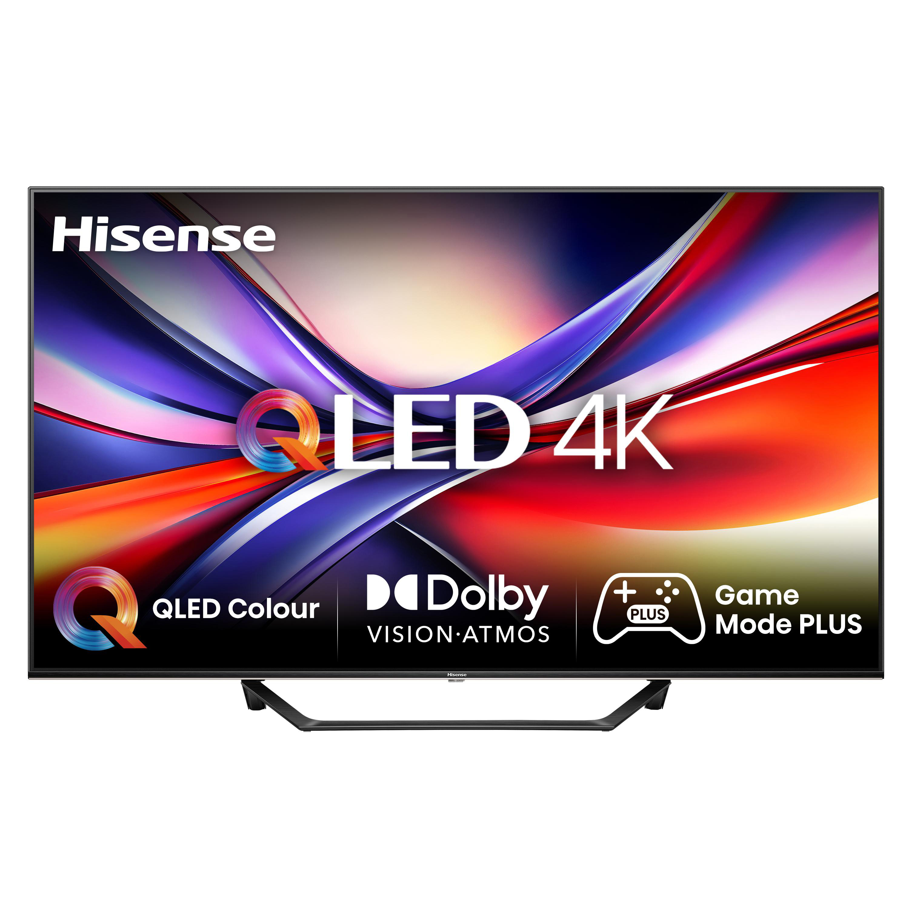 Ein Hisense 4K QLED-Fernseher. Er verfügt über Dolby Vision Atmos, einen Spielmodus und QLED-Farbtechnologie.