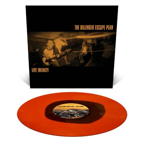 Albumcover: "The Dillinger Escape Plan - Live Infinity" mit orangefarbener Vinylplatte darunter.