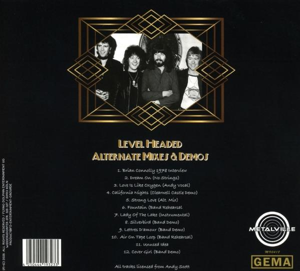Albumcover. Bandfoto in Goldrahmen. Text: Level Headed, Alternate Mixes & Demos. Titelliste. Metalville-Logo.