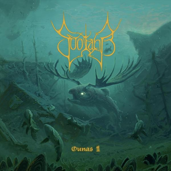 Eine Unterwasserszene mit Fischen, Geweih und dem Bandnamen in Gold. Titel: Ounas II.