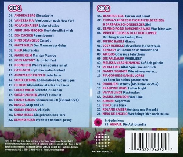 CD-Cover mit Titellisten, Sony Music-Logo und floralem Hintergrund. Enthält zwei Songlisten.