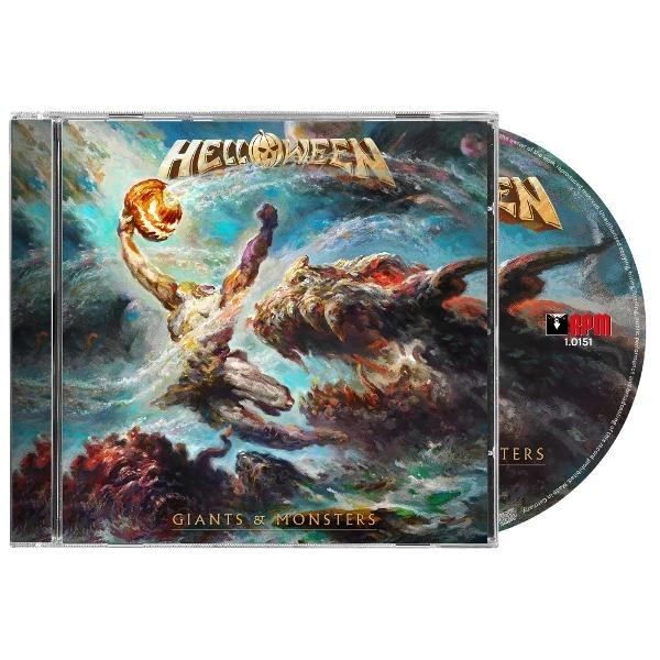 CD tok 'Giants & Monsters' borítóval. Egy figura tököt tart, szörnyeteggel szemben. Kék és narancs árnyalatok.