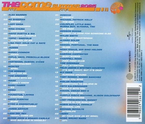 CD-Cover mit Interpreten und Titeln, mit pink-orangenem Logo.
