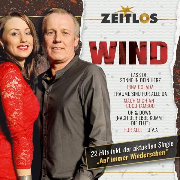 Albumcover. Mann und Frau lächeln. Rotes Kleid. Text: Wind, Zeitlos, Songtitel. 22 Hits enthalten.