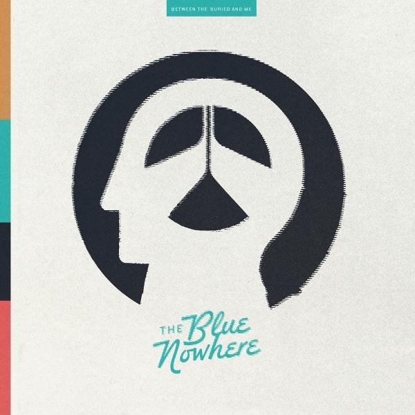 Schwarze Kopfsilhouette mit Friedenszeichen, auf cremefarbenem Hintergrund. Texte: "The Blue Nowhere" und "Between The Buried And Me".