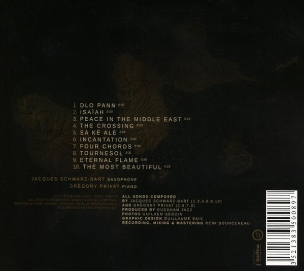 Rückseite des Albums mit Titelliste: DLO PANN, Isaiah, Peace in the Middle East, The Crossing, Sa Ke Ale, Incantation.