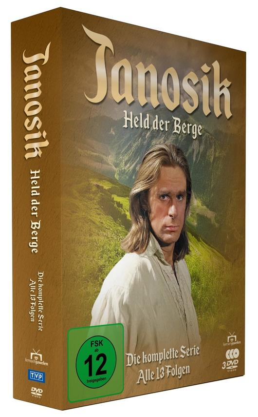 DVD-Box des Films Janosik. Porträt eines Mannes mit langen Haaren. Titel und Landschaft im Hintergrund.
