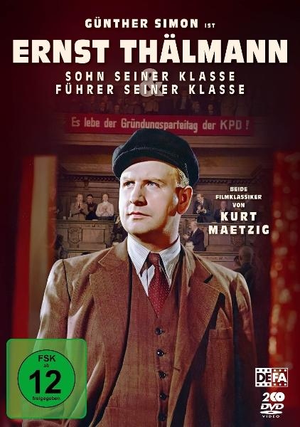 Filmposter eines Mannes mit Hut und Anzug. Text lautet "Ernst Thalmann". Hintergrund: Personen in einem Saal und Text.