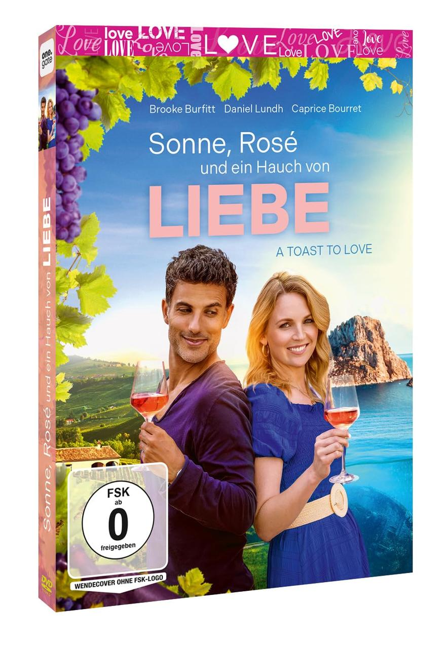 DVD-Cover: Ein Paar hebt Weingläser. Der Titel lautet Sonne, Rosé und ein Hauch von LIEBE. Hintergrund sind Weinberg und Meer.