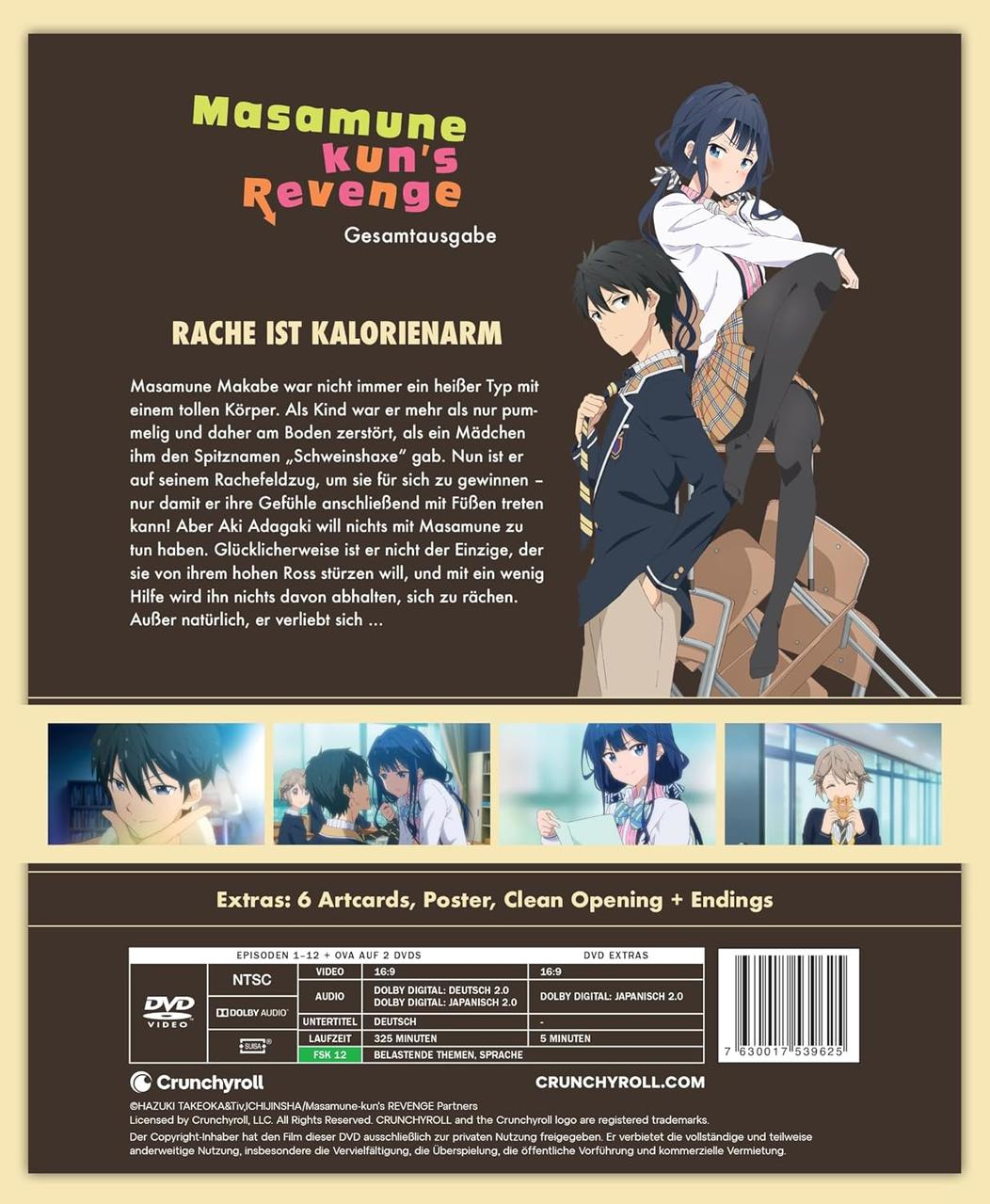 DVD-Cover von 'Masamune-kun's Revenge'. Anime-Charaktere sind auf dem Cover mit Text und Details zum Inhalt.