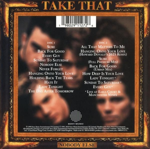 CD-Cover, Take That. Brauner Rahmen, Songtitel und Gesichter der Bandmitglieder sind sichtbar.