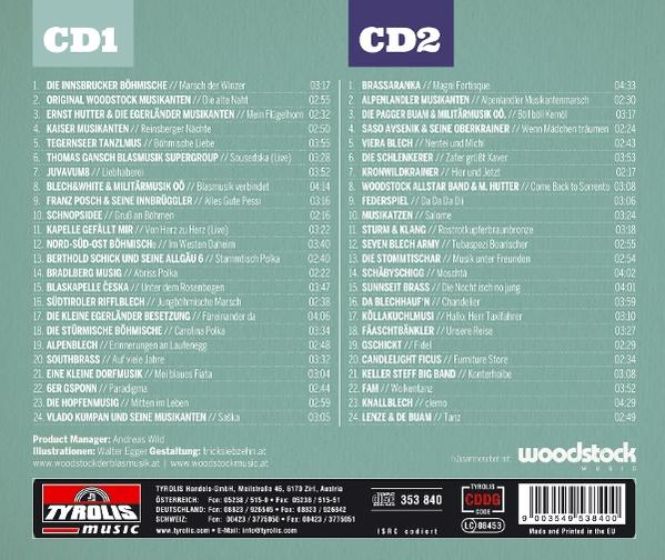 CD-Cover mit Titellisten. Titel auf Deutsch. Woodstock Music Logo. Tyrolis Music Logo.