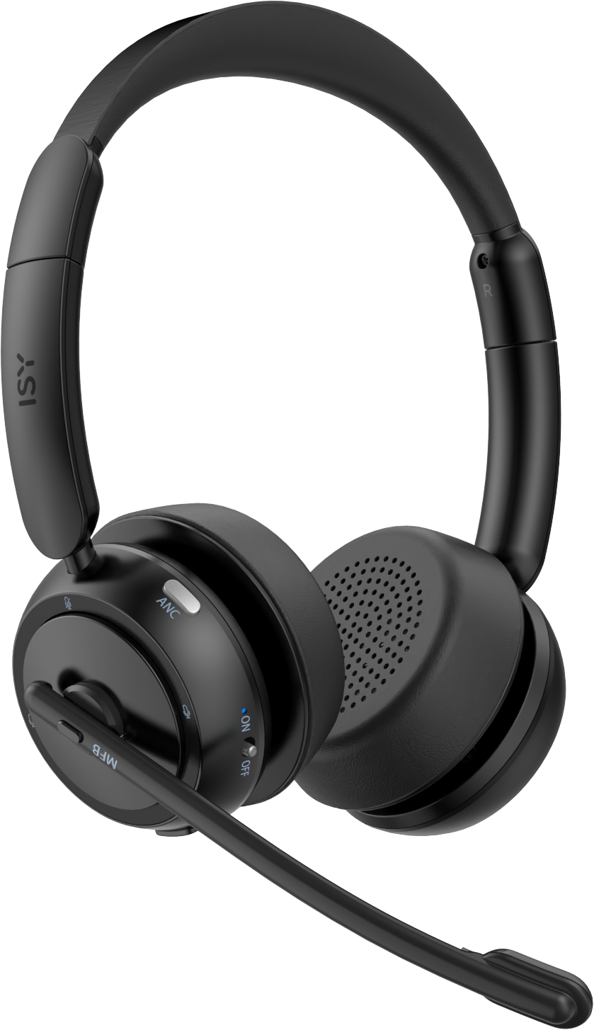 Fekete ISY headset mikrofonnal. Jellemzők: ANC, be/ki kapcsoló és MFB. Modern design, matt felülettel.