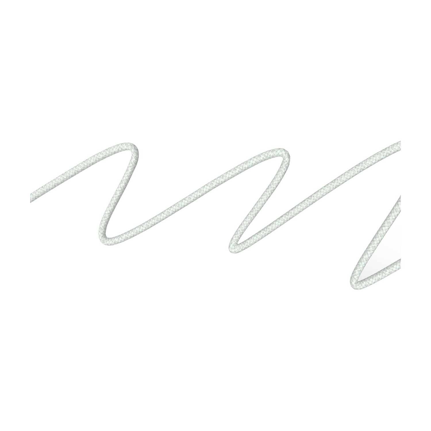 Una corda bianca a zigzag su sfondo bianco. La corda si curva su e giù, creando un motivo distinto.
