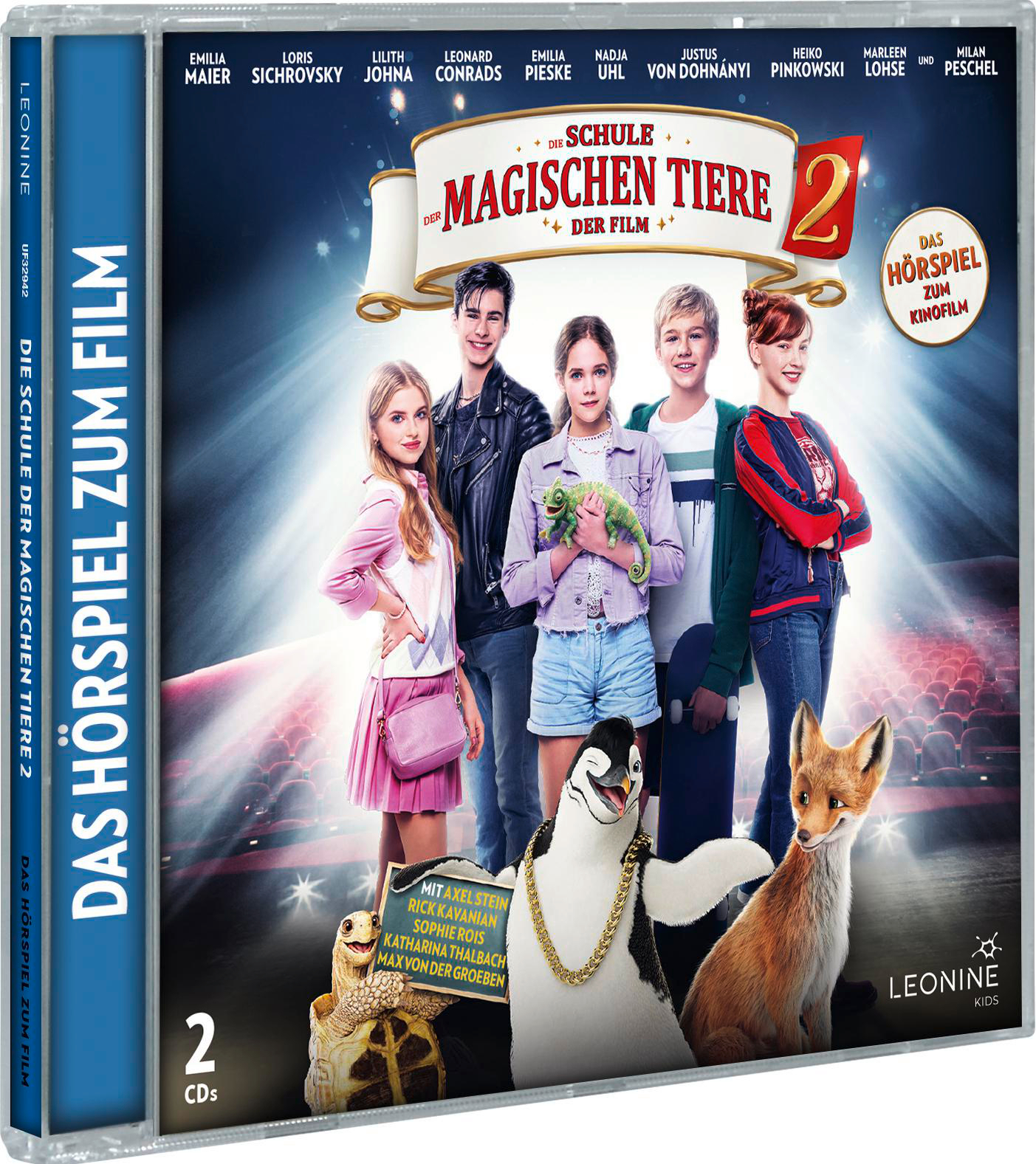 CD-Cover: Kinder und Tierfiguren aus 'Die Schule der magischen Tiere 2' mit Titel und Schauspielernamen.