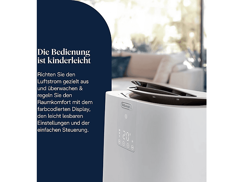 DELONGHI Pinguino PAC AP98 GentleJet, Wohlfühlklima, 3-in1: Kühlung, Entfeuchtung, Ventilation, sanfte Luftverteilung, leises mobiles Klimagerät Weiß/Elfenbeinweiß (Max. Raumgröße: 100 m³, EEK: A+)