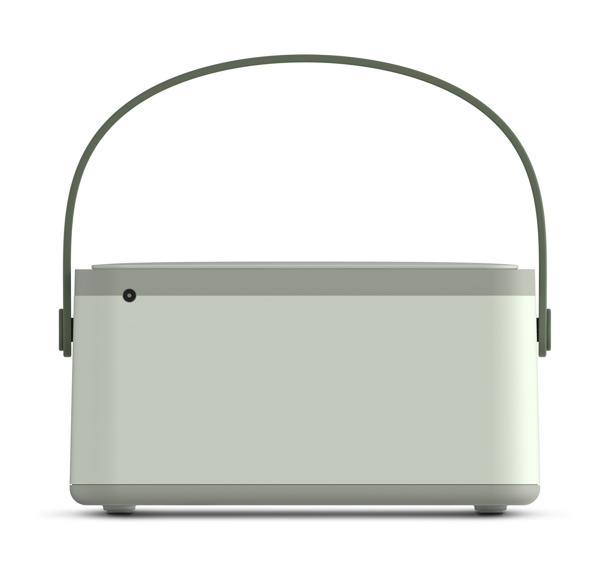 Jasnozielona prostokątna chłodziarka z uchwytem. Uchwyt i górna listwa są ciemnozielone.