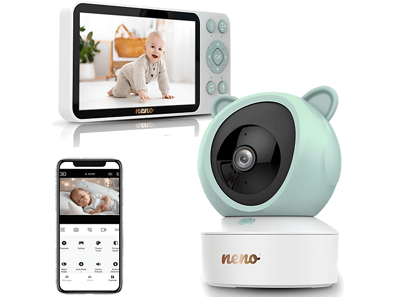Elektroniczna niania NENO Ivo z kamerą Biało-zielony