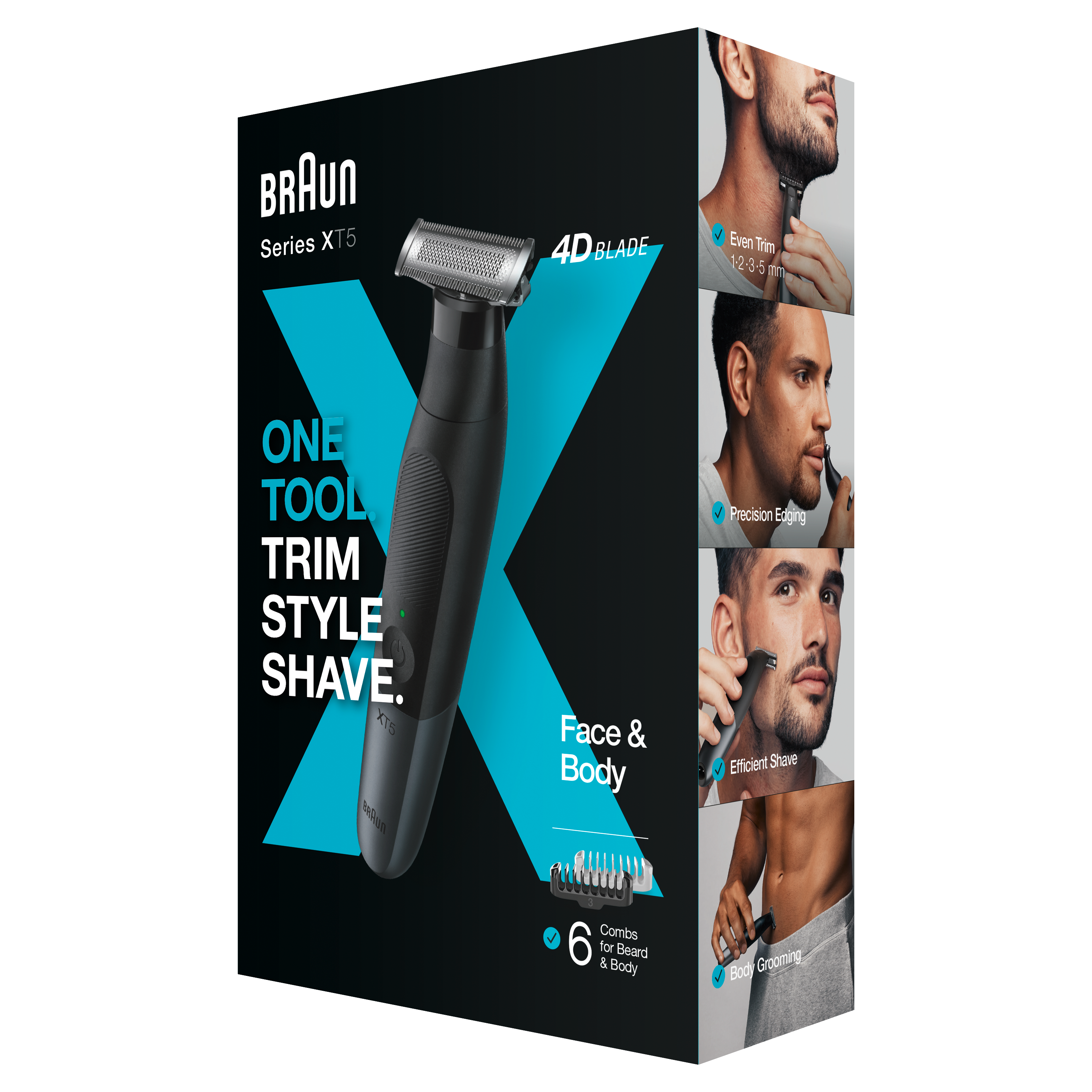 Braun Series XT5, czarny trymer. Funkcje: równomierne przycinanie, precyzyjne obramowanie, wydajne golenie i pielęgnacja ciała.