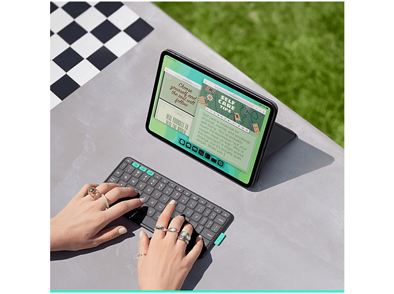 Funda con teclado - Logitech Flip Folio, iPad Pro /Air 11"/5gen, Teclado extraíble, Multidispositivo, Ajustable, Bluetooth, Accesos directos, Negro