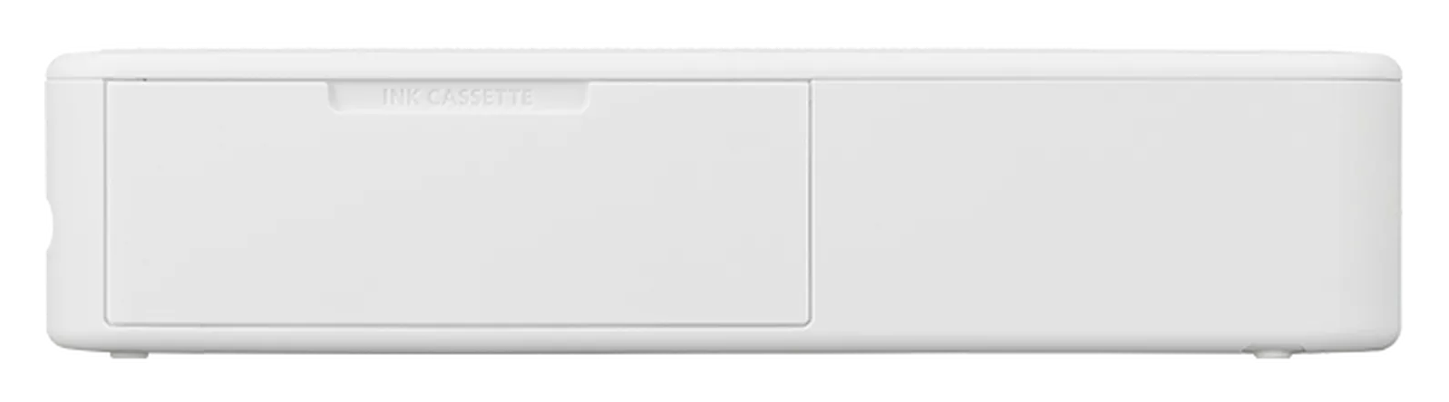 Biały wkład z tuszem do drukarki. Prostokątny z komorą 'INK CASSETTE'.
