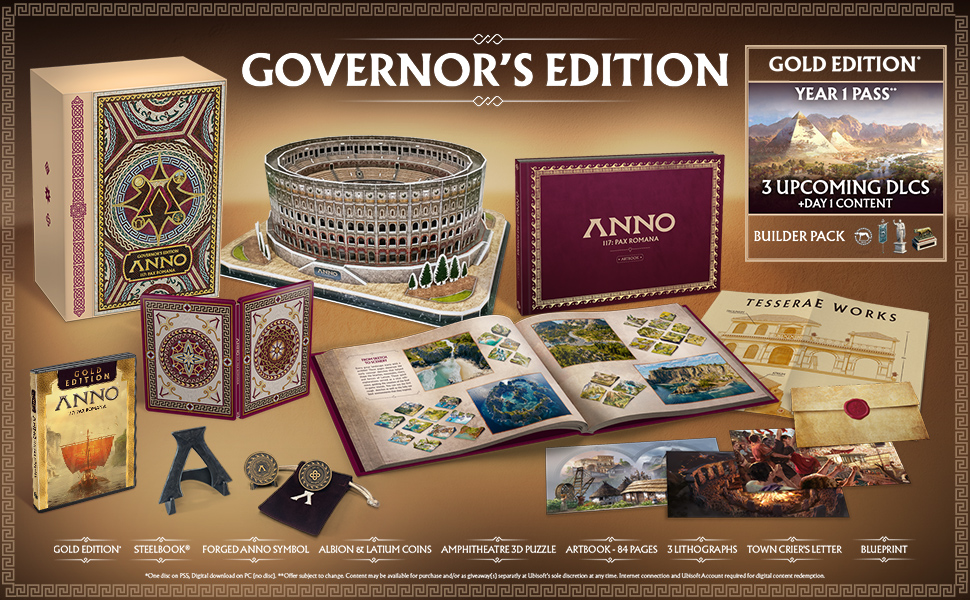 Anno 117: Pax Romana Governor's Edition. Enthält Spielbox, 3D-Puzzle, Artbook, Münzen und mehr. Gold Edition mit DLCs.