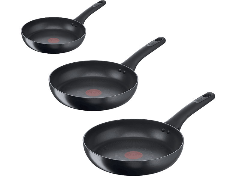 Set de sartenes - Tefal Titanium Excellence G1510S, 3 sartenes, Revestimiento antiadherente titanio, Inducción, Negro