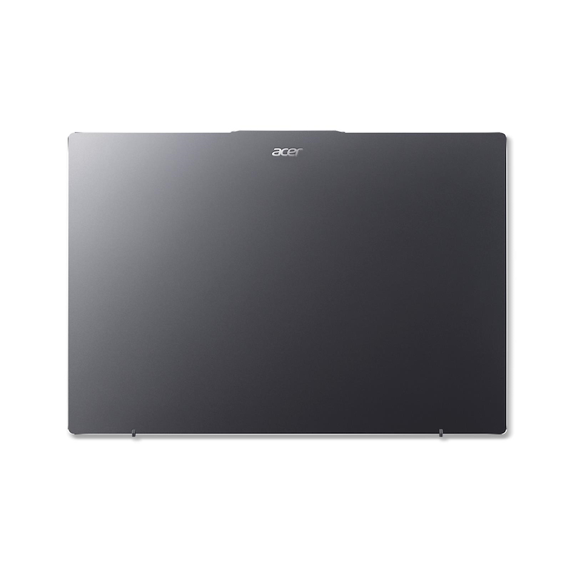 Un portátil Acer gris oscuro, visto desde arriba. El logotipo de Acer está centrado en la parte superior. El fondo es blanco.