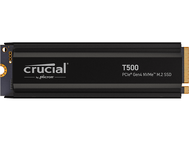 Disco duro SSD interno 4 TB - Crucial T500 PCIe Gen4 NVMe M.2 with heatsink, Interno, Negro