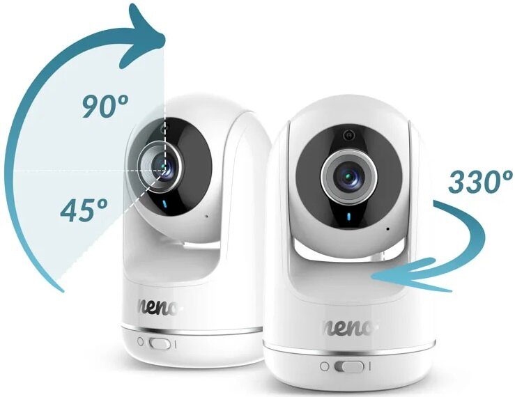 Dwa białe monitory dla dzieci ze strzałkami wskazującymi kąty obrotu. Jeden pokazuje 90 i 45 stopni, drugi 330 stopni.