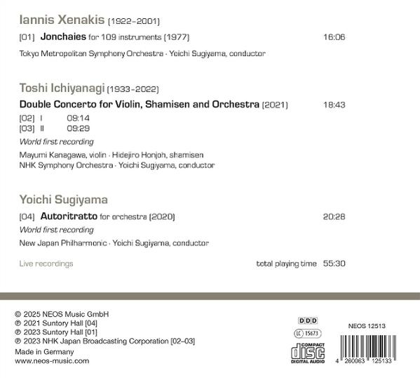 CD-Cover mit Komponistennamen, Titeln und Zeiten. Enthält Iannis Xenakis, Toshi Ichiyanagi und Yoichi Sugiyama.
