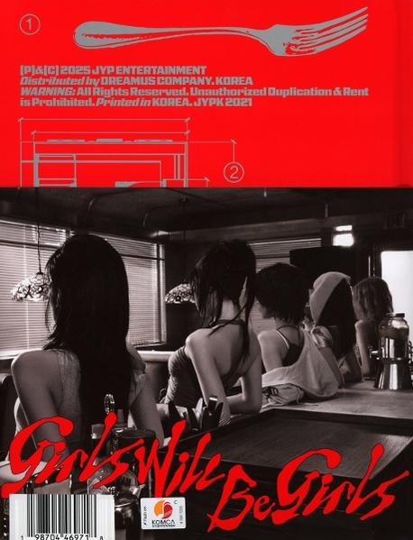 Albumcover mit rotem Text und einem Schwarz-Weiß-Bild von Frauen an einer Bar. Der Titel lautet "Girls Will Be Girls".