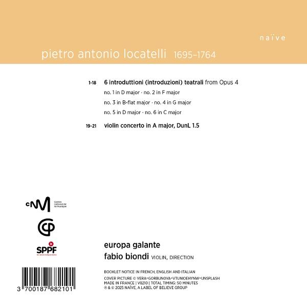 CD-Cover mit Text: Pietro Antonio Locatelli, Musikstücke, Europa Galante, Fabio Biondi und ein Barcode.