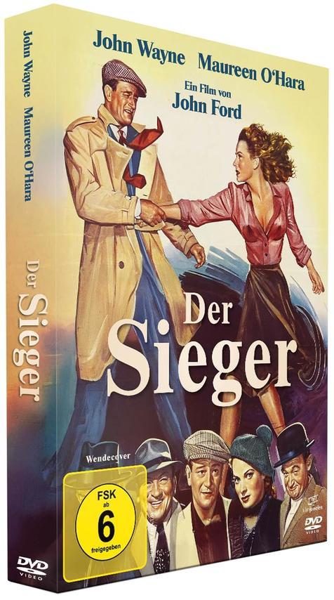 DVD-Cover für 'Der Sieger'. John Wayne und Maureen O'Hara sind abgebildet. Text auf Deutsch. Unten Fotos der Schauspieler.