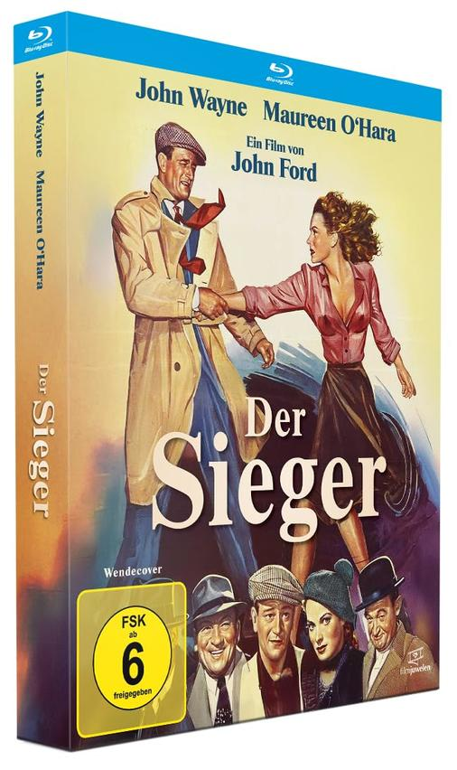 Filmkunst: John Wayne und Maureen O'Hara in einem Vintage-Filmplakat. Der Titel lautet 'Der Sieger'.