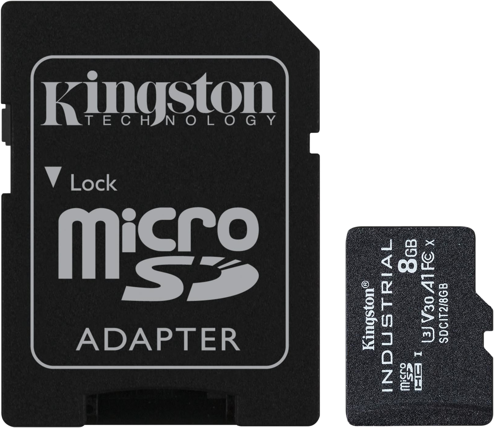 KINGSTON Industrial microSDHC memóriakártya + adapter, 8GB, C10, A2, UHS-I (SDCIT2/8GB)