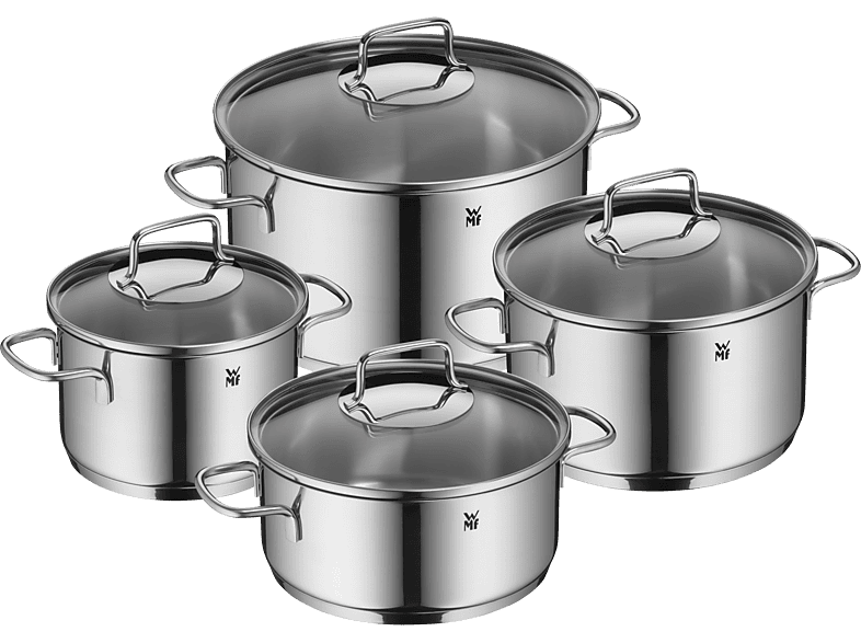 WMF Topf-Set Astoria 4-tlg. Topf-Set (Induktionsfähig, Spülmaschinenfest, Backofenfest, Glaskeramik-, Gas-, Elektro- und Induktionsherde, Silber, Cromargan® Edelstahl Rostfrei 18/10, Glas)