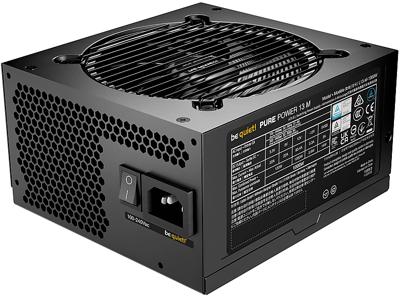 BE QUIET BP026EU Pure Power 13 M PC Netzteil, 1000 Watt, ATX 3.1, 80 PLUS® Gold, 120mm Lüfter, Schwarz — Foto 2 von 3