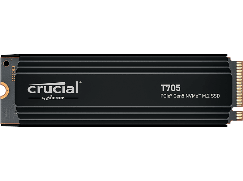 Disco duro SSD interno 1 TB - Crucial T705 PCIe Gen5 NVMe M.2 with heatsink, Interno, Velocidad de lectura 13.600 MB/s, Negro