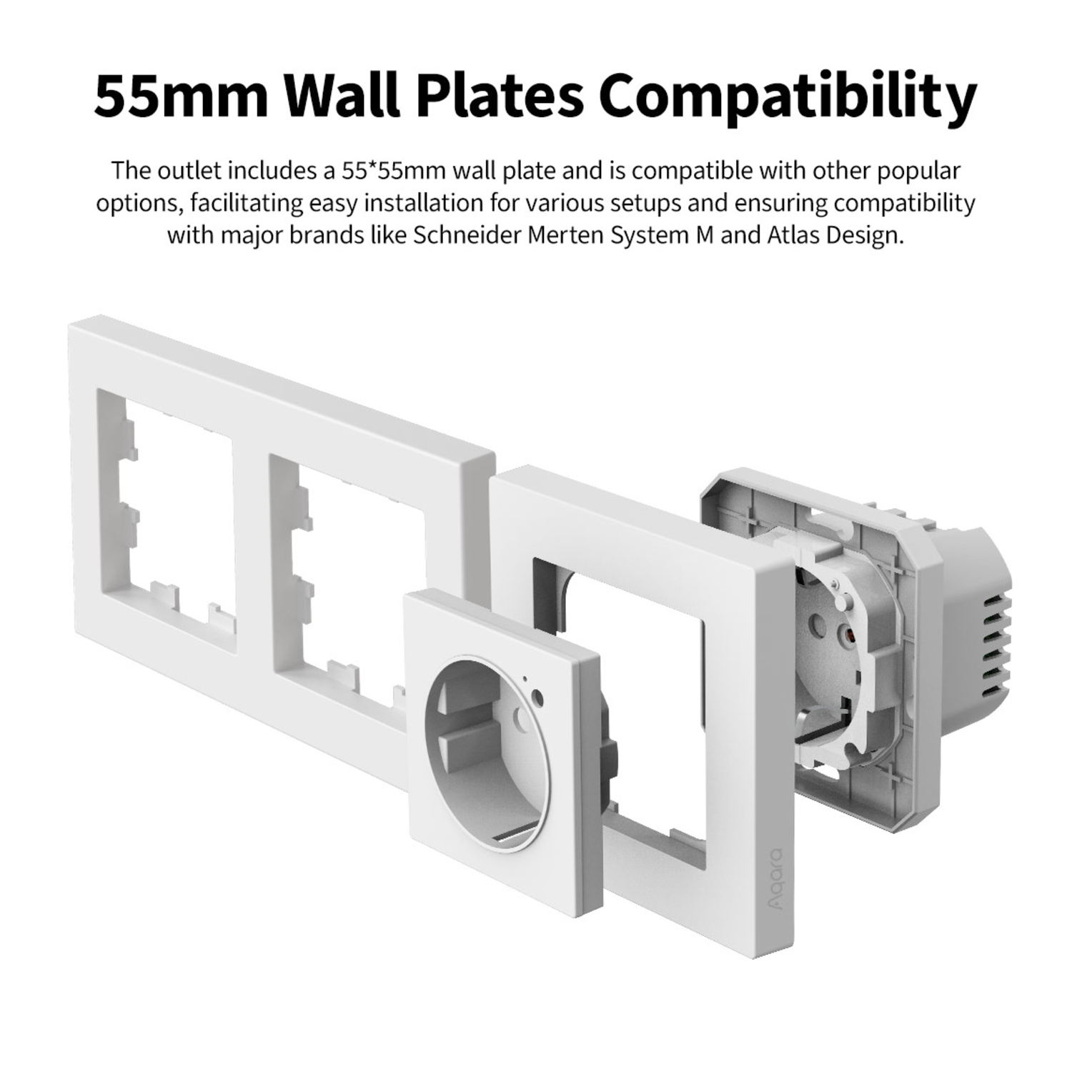 White wall plates, including a double and single plate, and a device with exposed internal components.