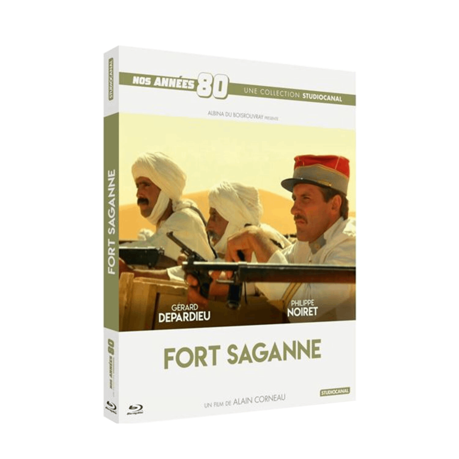 DVD-hoes van 'Fort Saganne'. Mannen in woestijnkleding. Acteurs Gérard Depardieu en Philippe Noiret. Titel en logo van StudioCanal zijn zichtbaar.