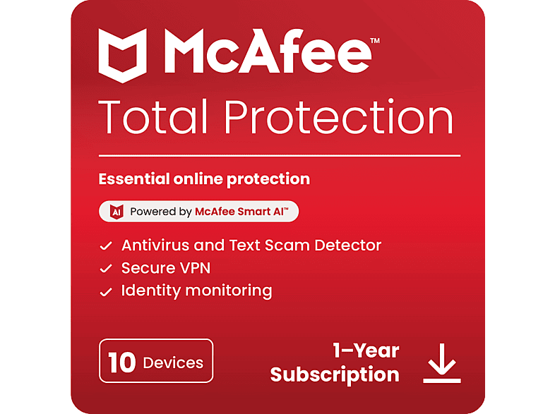 McAfee Total Protection - 10 Geräte 1-Jahres-Abonnement Multiplattform [Deutsch, Französisch, Italienisch]