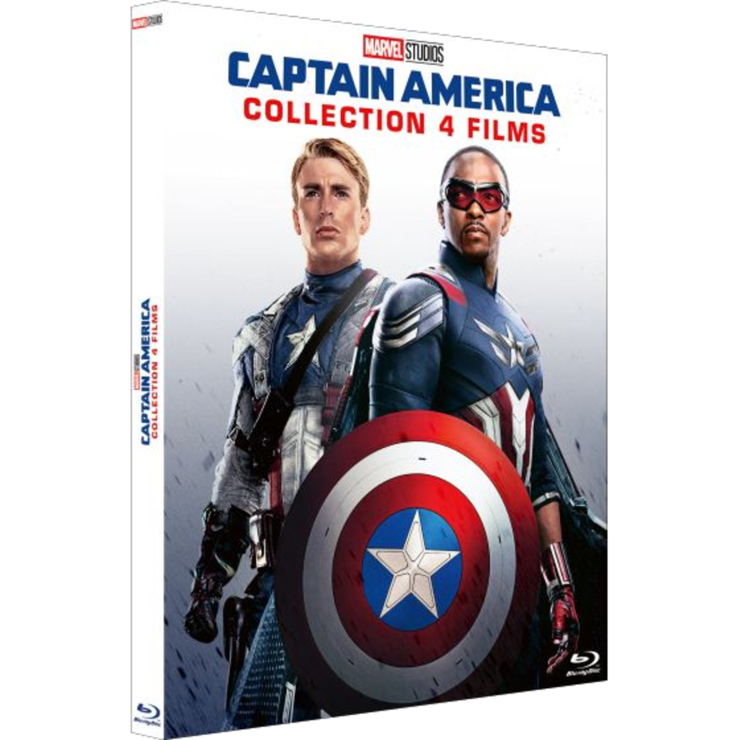 Captain America filmcollectie cover. Toont Captain America en Falcon, schild. Blu-ray-logo. Marvel Studios-logo.