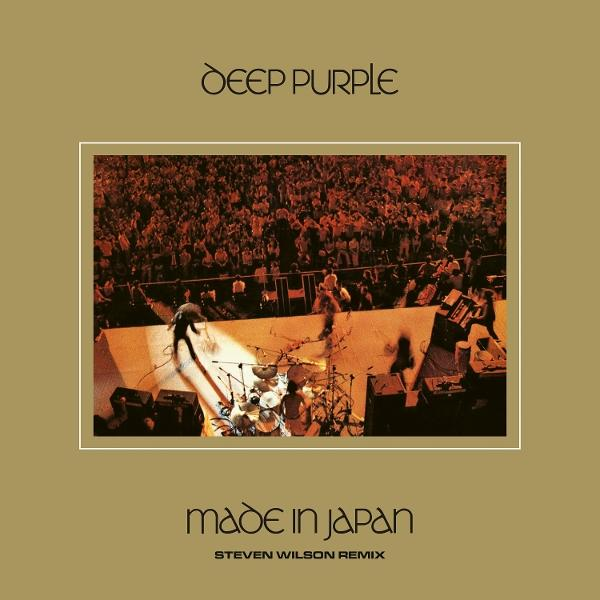 Pochette de l'album 'Made in Japan' de Deep Purple. Comprend une photo de concert live avec le groupe jouant, la foule en arrière-plan et du texte.