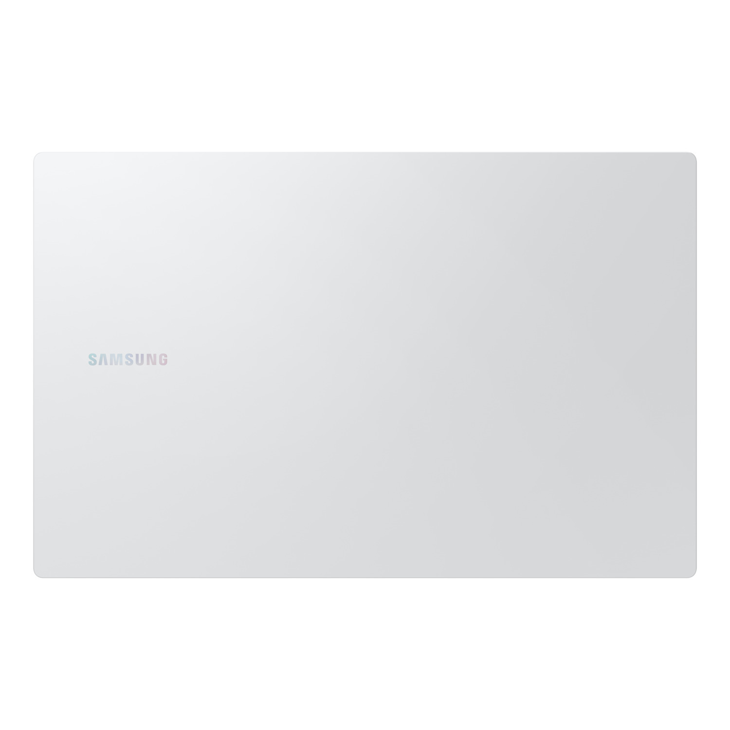 A white laptop from Samsung with the brand name in the top left corner. The screen is off and the background is white.