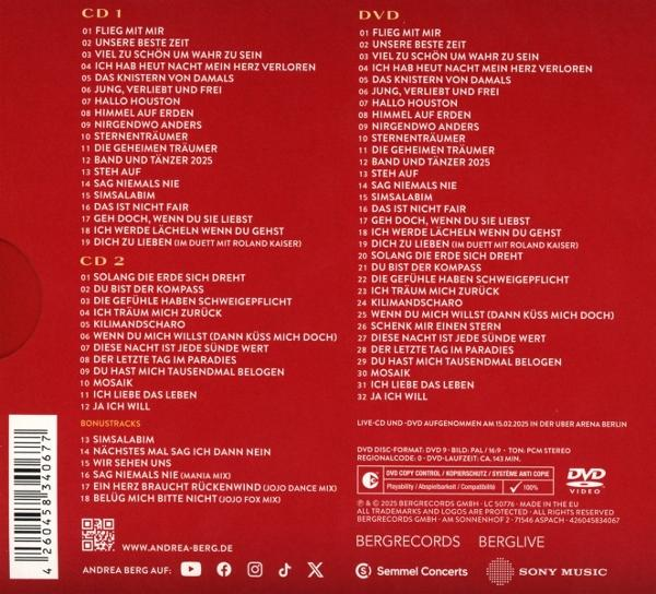 CD- und DVD-Hülle mit Titeln und Barcode. Das Cover ist rot und weiß.